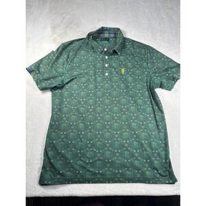 William Murray Polo Shirt Mens Large Green Golf Print Performance Button Down